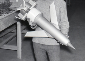 Thunderbird 1 being held by an artist